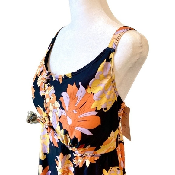 Nieyook Elegant Floral Tankini Dress Swimsuit Top Only Orange and Black Size 20W - Picture 7 of 9